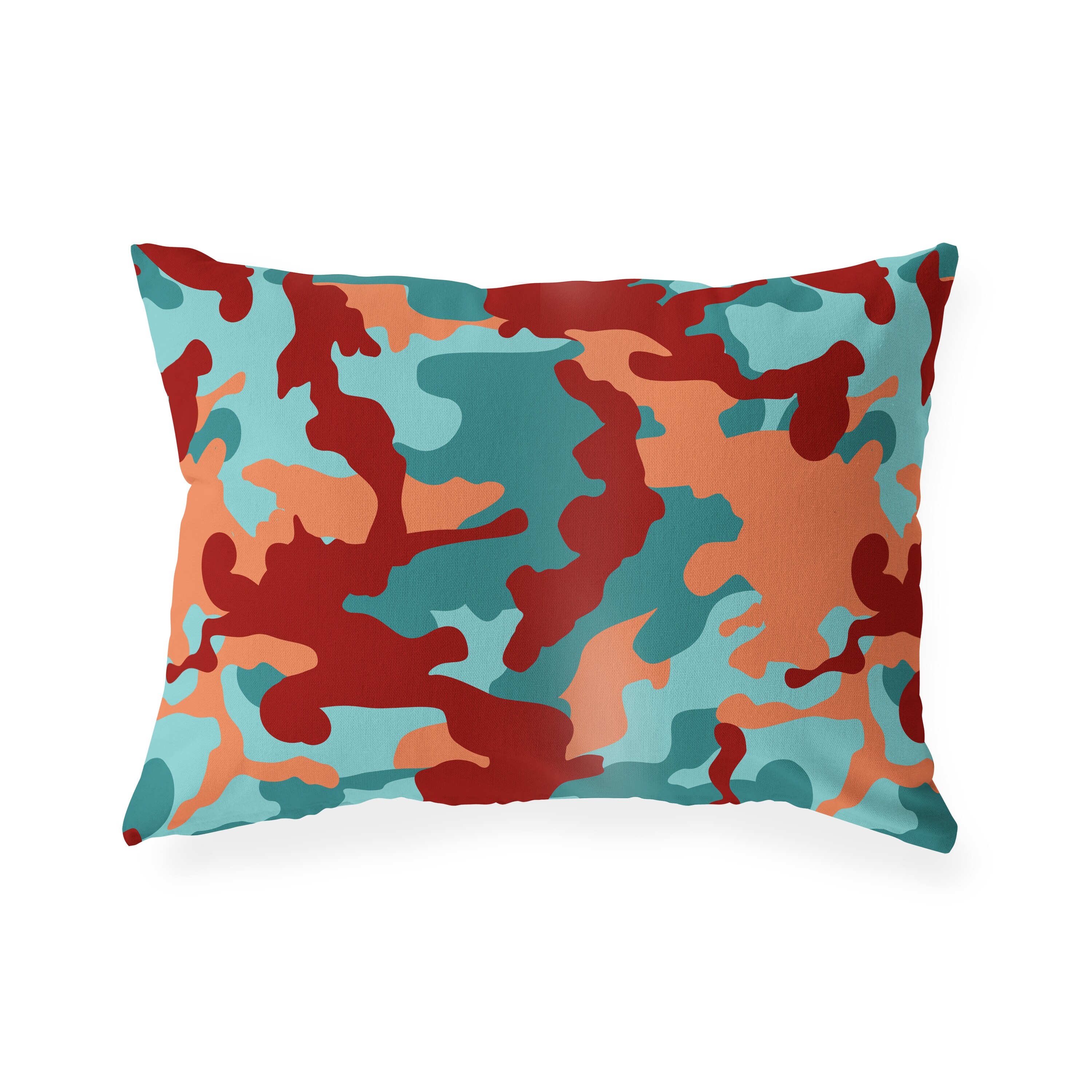 CAMO FLOW TEAL PEACH Indoor Outdoor Lumbar Pillow By Kavka Designs